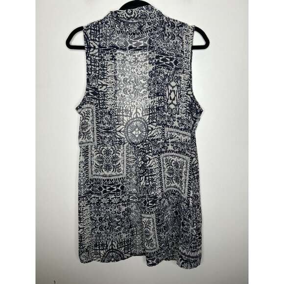 Susan Graver Artisan Blue  Floral Open Front Duster Kimono Vest Size Medium - Picture 6 of 9